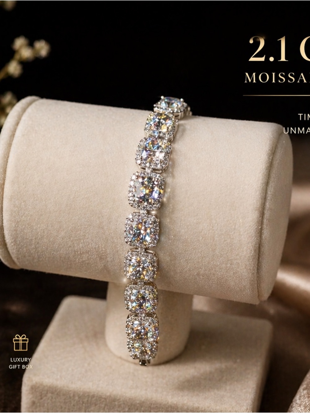 Sparkling Silver Tennis Bracelet with White Moissanite Stones